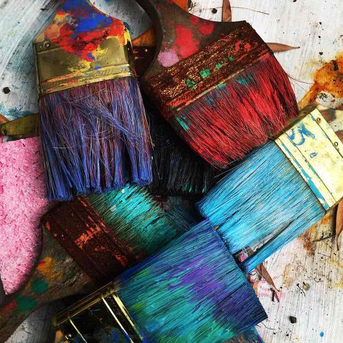 Old colourful used paint brushes - Airdrie Paint and Decor
